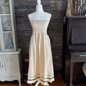 Sail to Sable Spaghetti Strap Cream Dress with Ric-rac trim